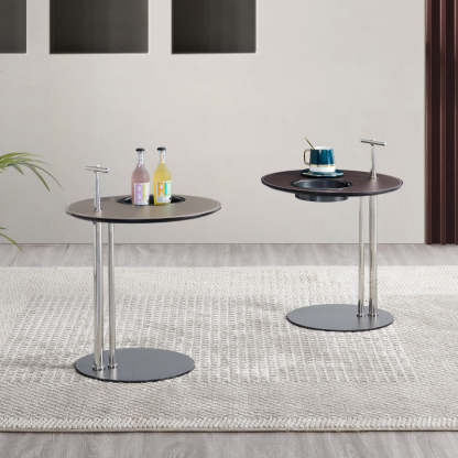 Minimalist Saddle Leather Round Side Table Storage — Brown