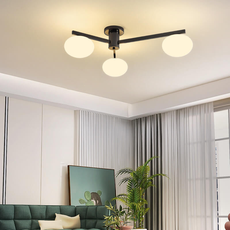 Nordic Glass Iron Ball 3/4/5-Light Semi-Flush Ceiling Light — 3 / 110V-120V For US/CA / Black