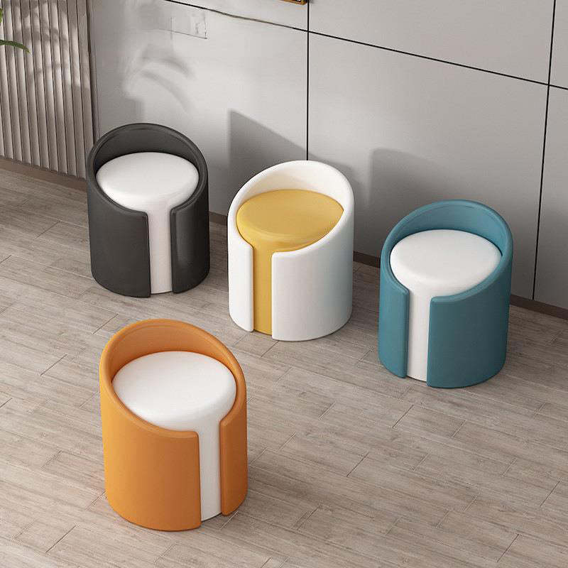 Minimalist Leather Wood Cylinder Vanity Stool