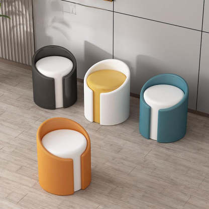 Minimalist Leather Wood Cylinder Vanity Stool