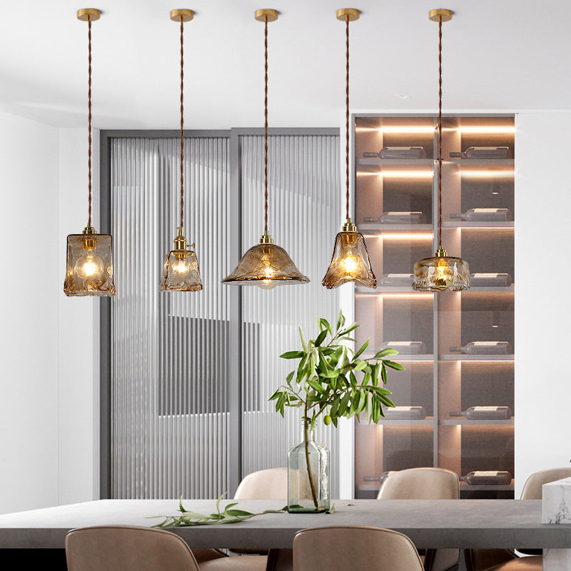 Vintage Amber Glass Pendant Light