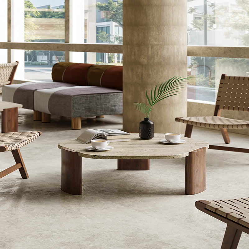 Nordic Hexagon Travertine Wood Coffee Table