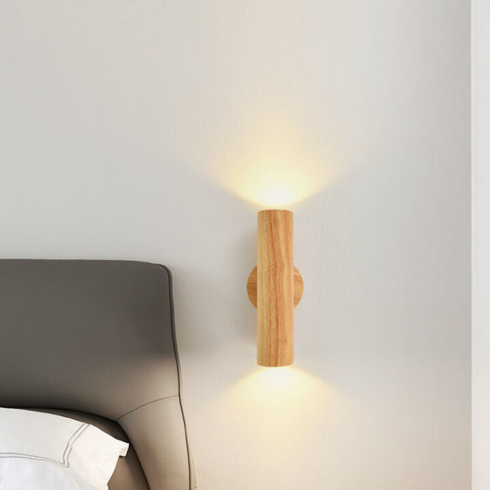 Modern Warm Solid Wood Double Head LED Sconce