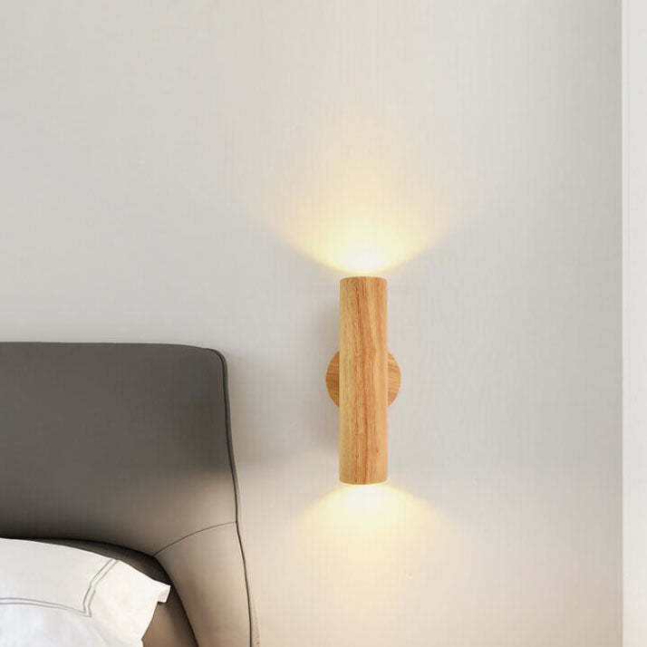 Modern Warm Solid Wood Double Head LED Sconce