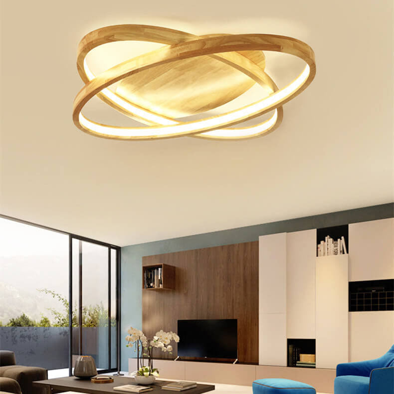 Nordic wooden oval acrylic flush mount lighting — Small (12"H / Warm White (3000K) / 220V-240V (UK/AU)