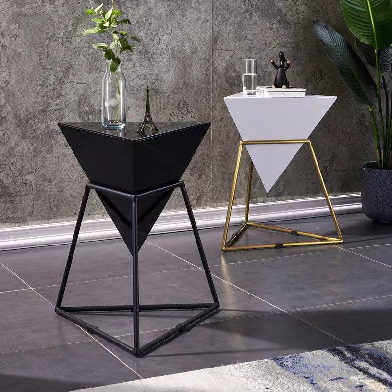 Nordic Pyramid Glass Slate Side Table — Glass / Black / Black