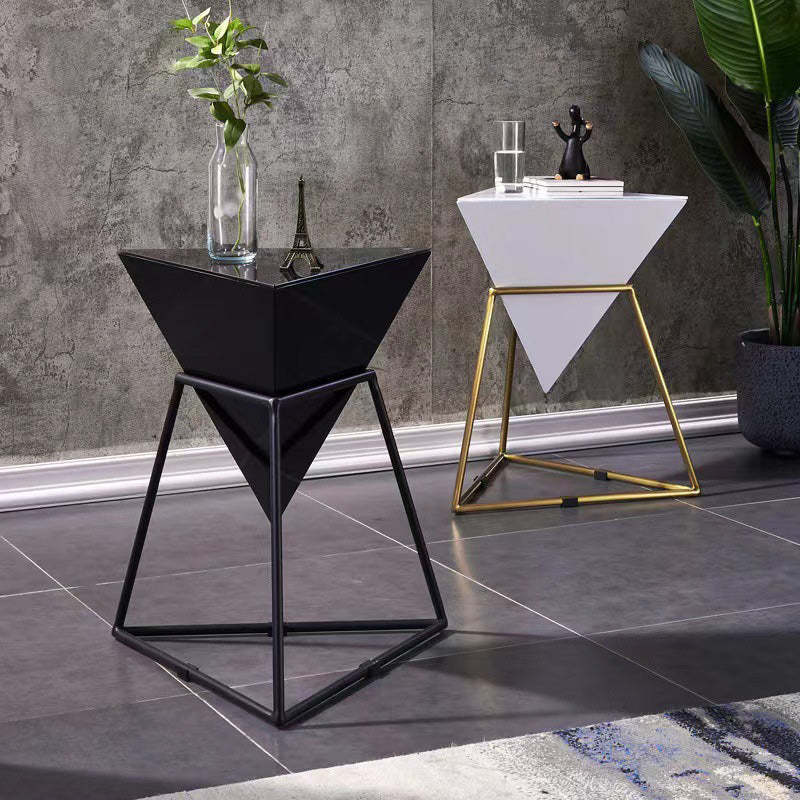 Nordic Pyramid Glass Slate Side Table — Glass / Black / Black