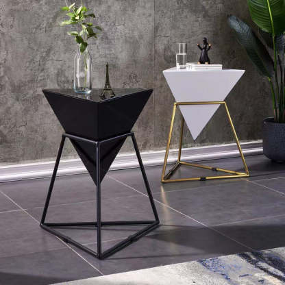 Nordic Pyramid Glass Slate Side Table — Glass / Black / Black