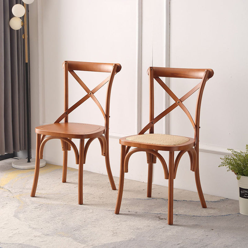 Rustic Woven Rattan Wood Dining Chair