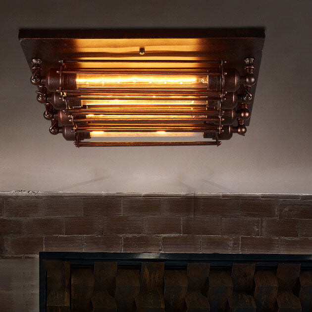 Industrial 4-light strip flush mount lighting in iron — Reddish Brown / 220V-240V (UK/AU)