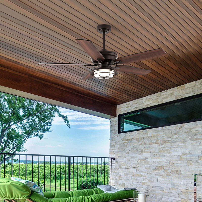 Industrial Wood Blade Ceiling Fan Light — Frequency + Remote Control / 110V-120V For US/CA