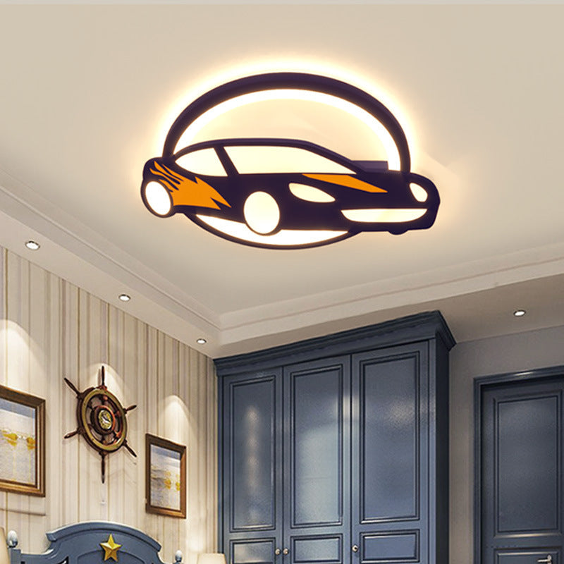 Iron Acrylic Cartoon Sports Car LED Kids Flush Light