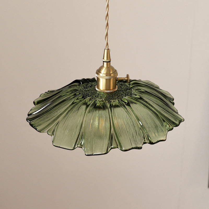 Vintage Lotus Leaf Glass Brass Pendant