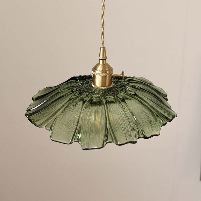 Vintage Lotus Leaf Glass Brass Pendant