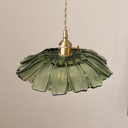 Vintage Lotus Leaf Glass Brass Pendant