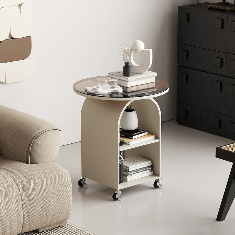 Contemporary Tempered Glass Iron Arched End Table 2-Cabinet — Black