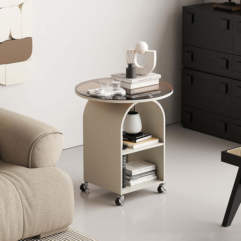 Contemporary Tempered Glass Iron Arched End Table 2-Cabinet — Black