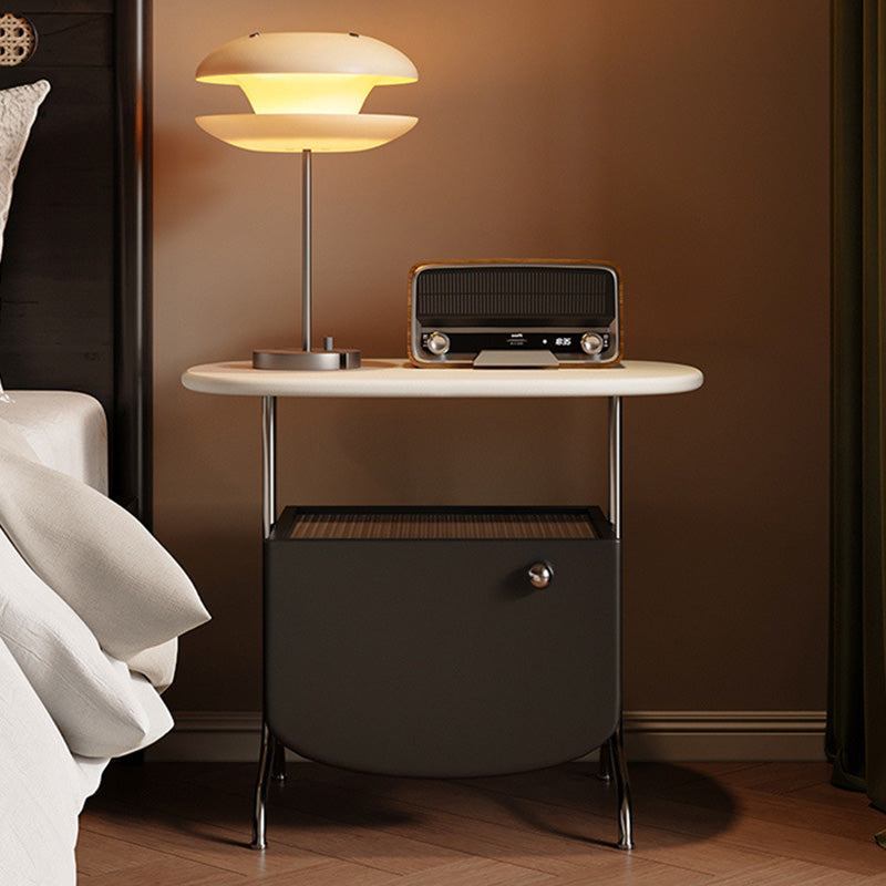Minimalist Glass Stainless Steel Oval Nightstand 1-Drawer