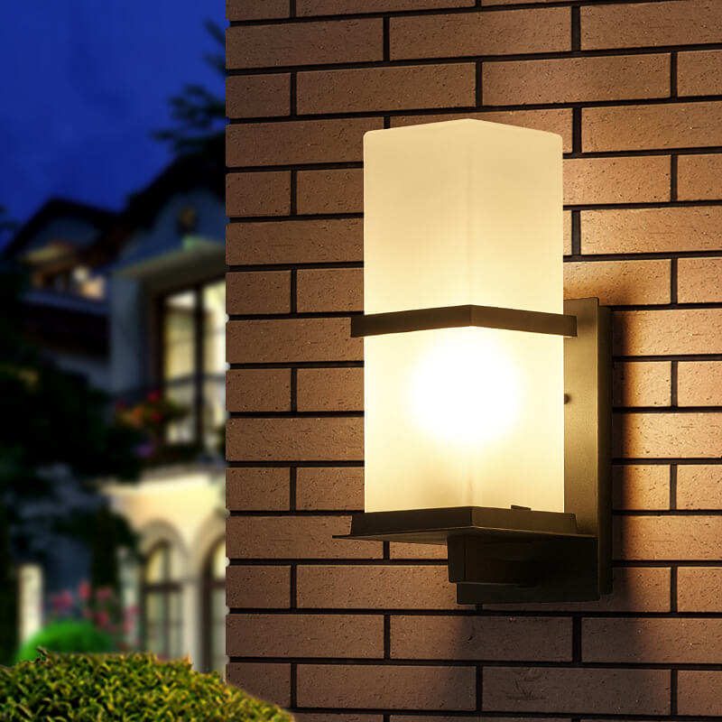 Industrial Column Frosted Glass Outdoor Wall Sconce — 110V-120V For US/CA