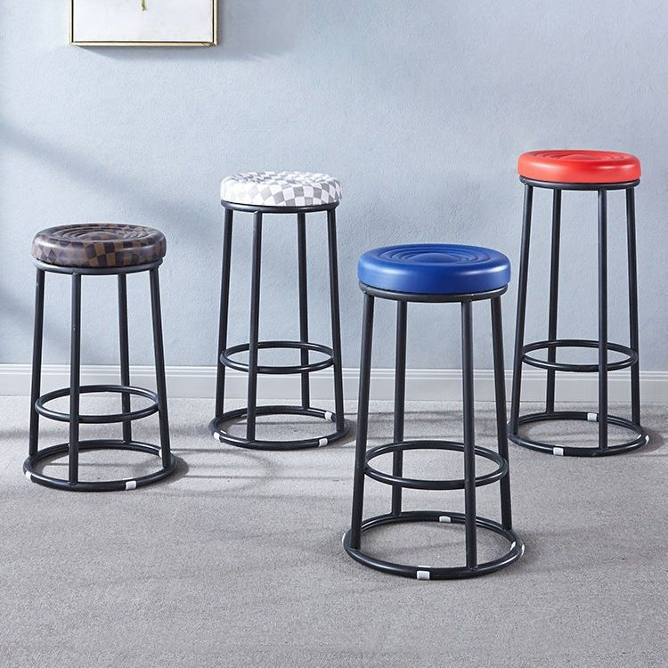 Modern Leather Steel Cotton Round Bar Stool — Other Color Please Contact