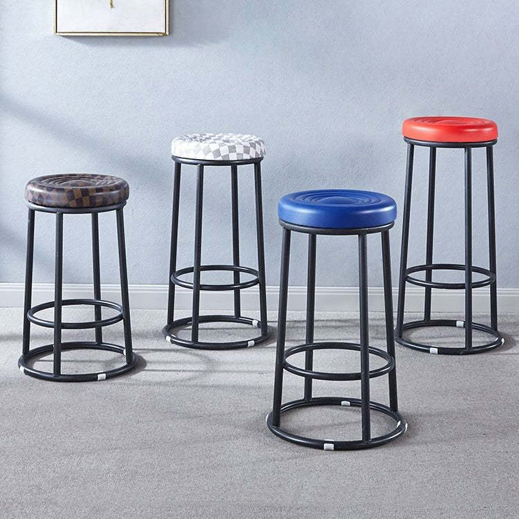 Modern Leather Steel Cotton Round Bar Stool — Other Color Please Contact