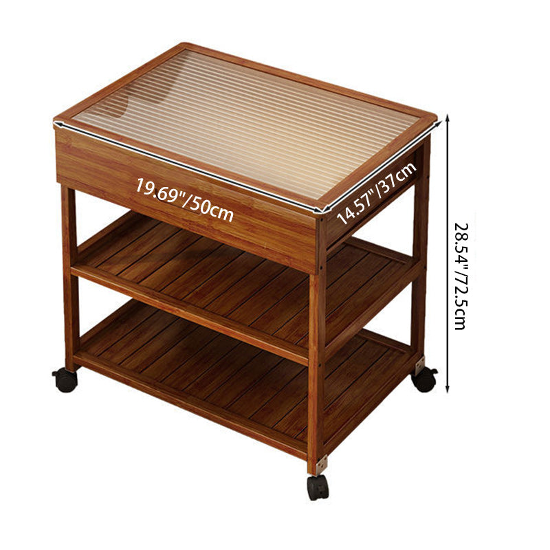 Nordic Glass Bamboo 3-Tier End Table — Original Wood Color