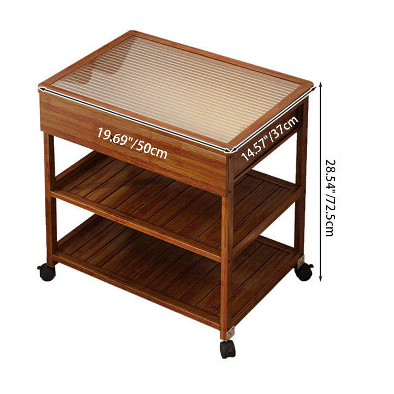 Nordic Glass Bamboo 3-Tier End Table — Original Wood Color