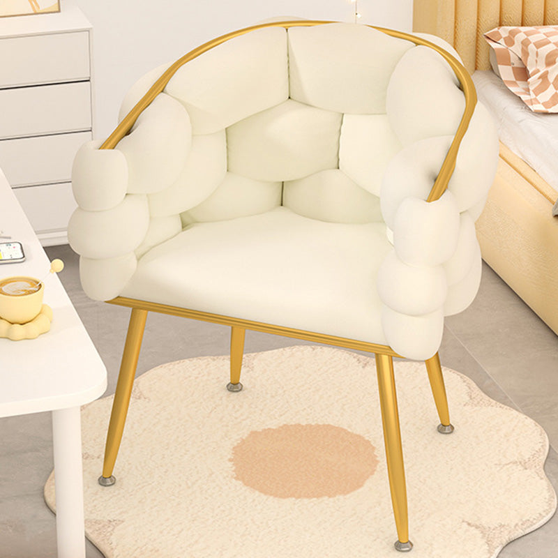 Scandinavian Curved Velvet Tufted Vanity Stool — With Pillow / Sponge / White