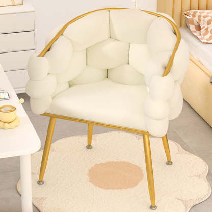 Scandinavian Curved Velvet Tufted Vanity Stool — With Pillow / Sponge / White