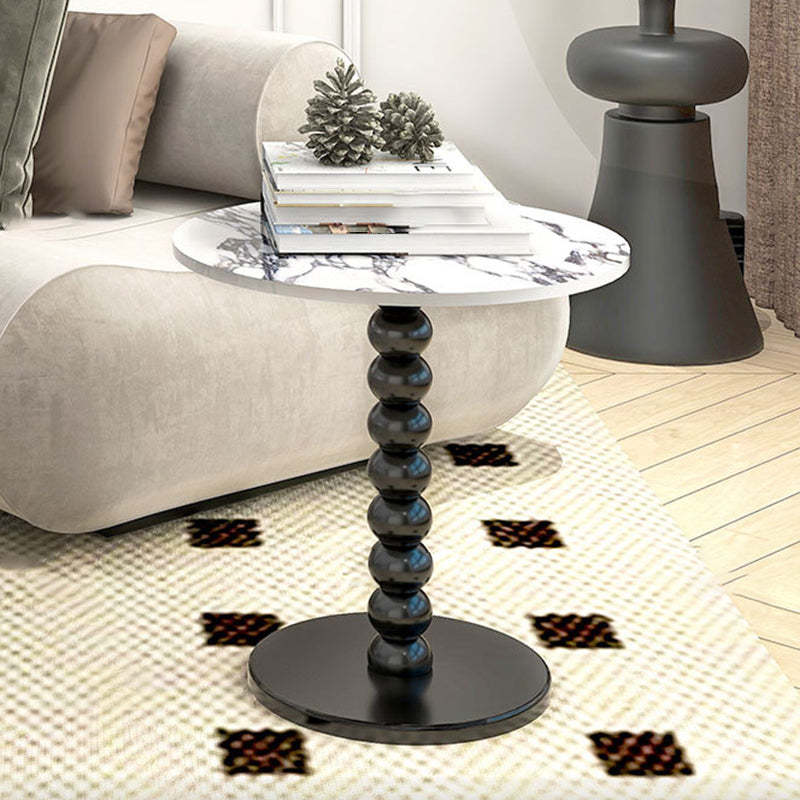 French Round Marble Wood End Table