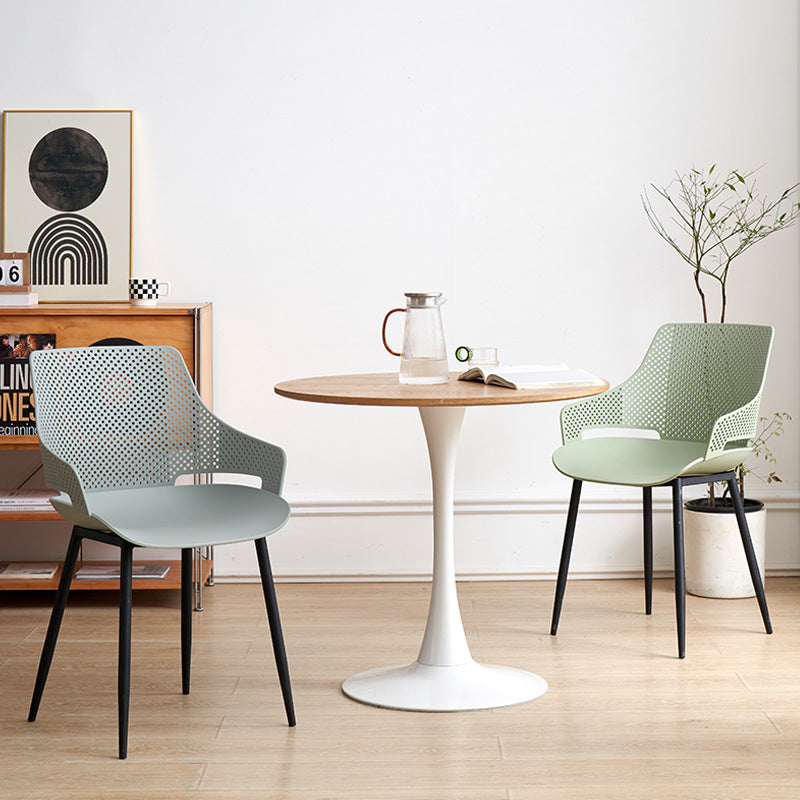 Minimalist Plastic Iron Dining Chair With Armrest — Green
