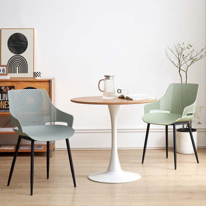 Minimalist Plastic Iron Dining Chair With Armrest — Green