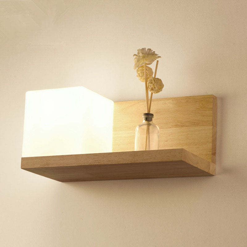 Japanese Minimalist Wood Square Glass Sconce