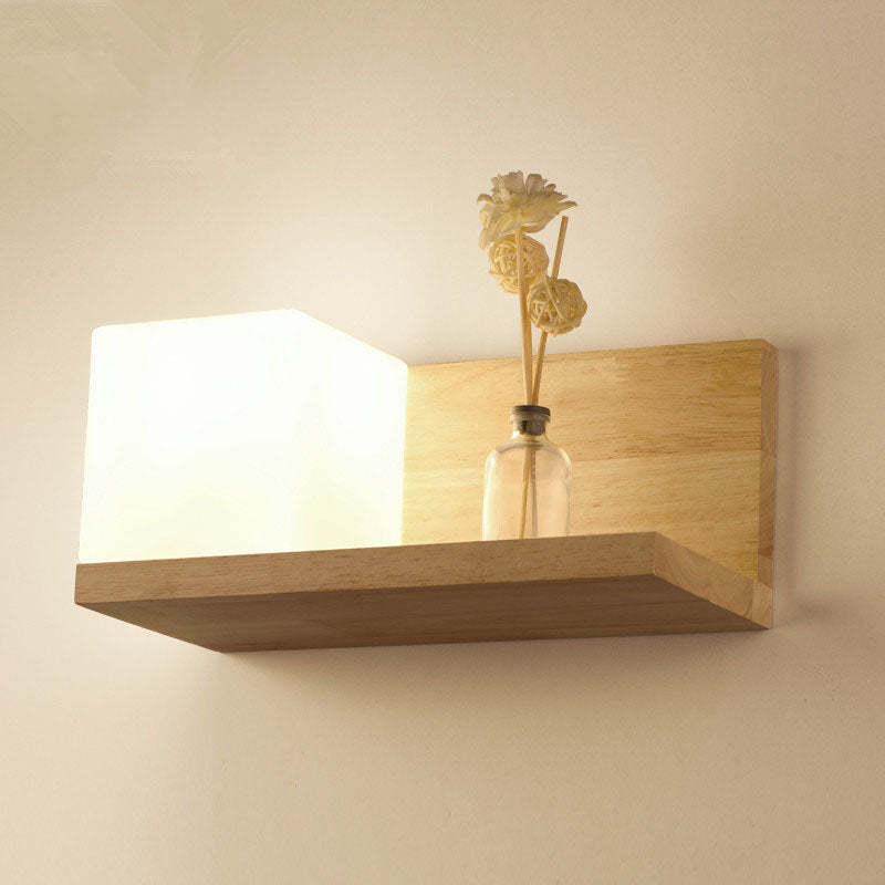 Japanese Minimalist Wood Square Glass Sconce