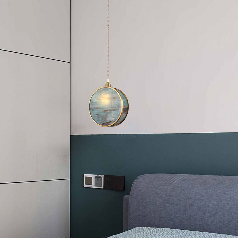 Japanese Vintage Drum Glass Brass Pendant Light