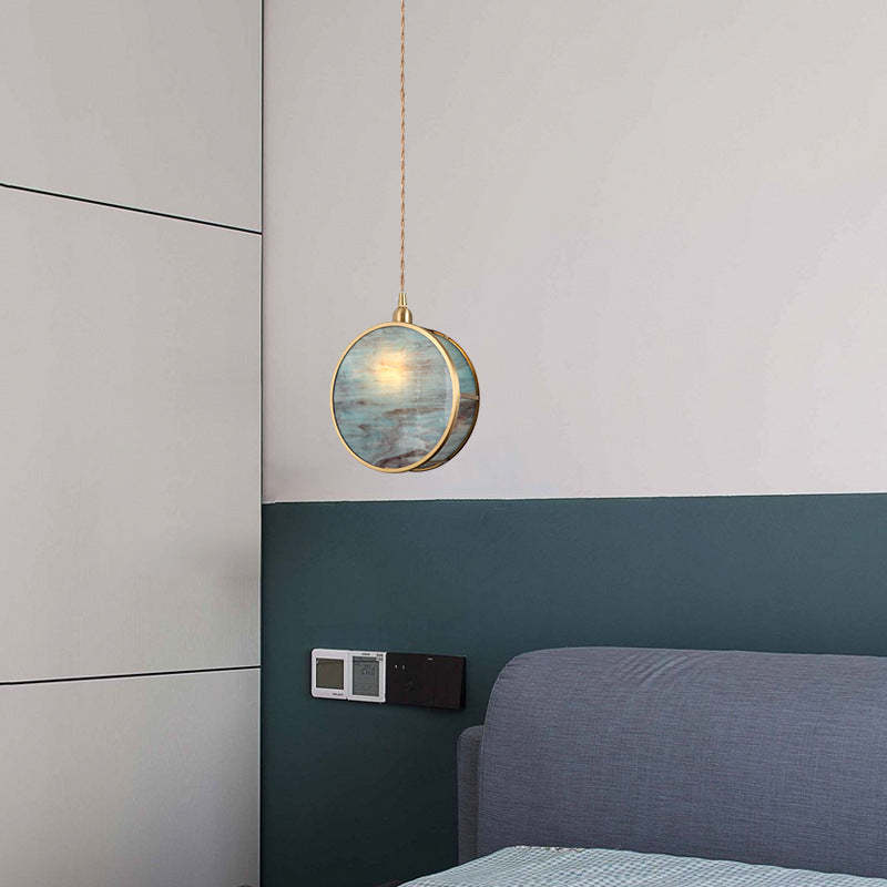 Japanese Vintage Drum Glass Brass Pendant Light