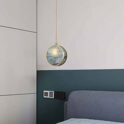 Japanese Vintage Drum Glass Brass Pendant Light