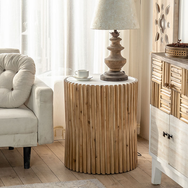 Vintage Cylindrical Wood Fibreboard End Table