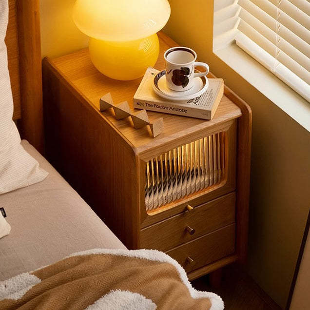 Japanese Wood 3-Drawer Nightstand