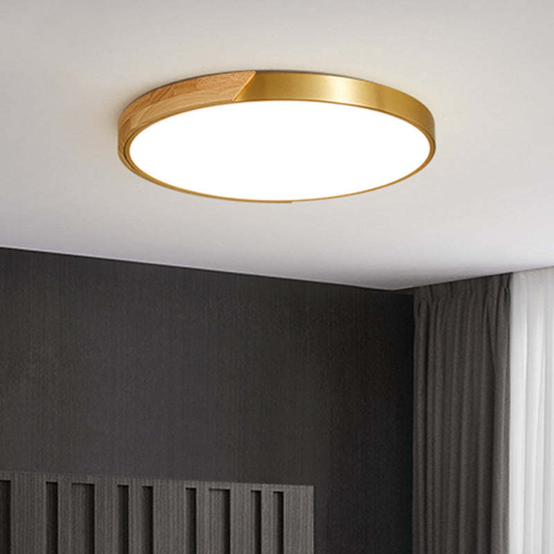 Modern Round Copper Wood LED Flush Mount Light