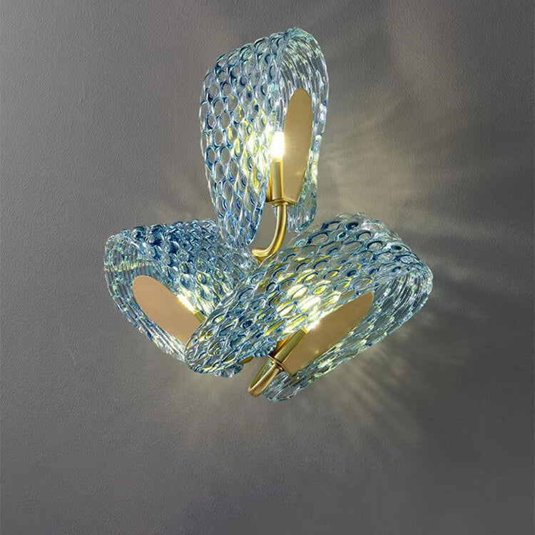 Modern Luxury Blue Floral Glass Sconce — Warm Light (3000K) / 220V-240V For UK/AU