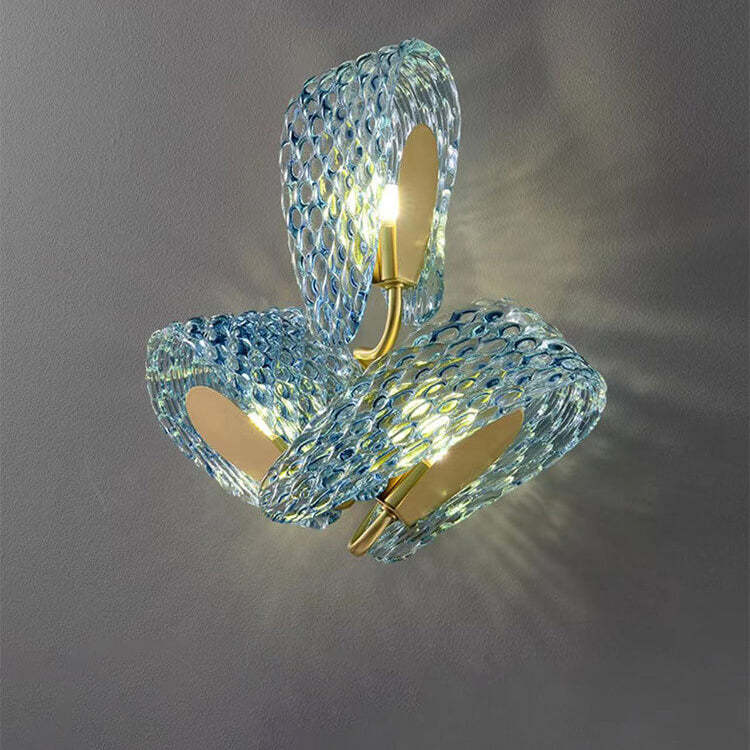 Modern Luxury Blue Floral Glass Sconce — Warm Light (3000K) / 220V-240V For UK/AU
