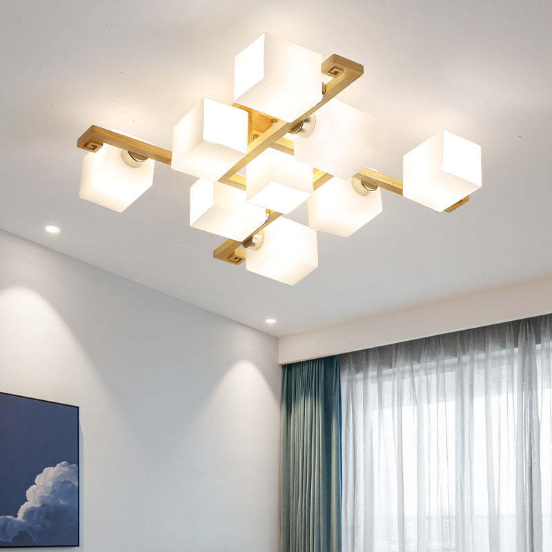 Japanese Wood Square 4/5/8/9-Light Ceiling Light