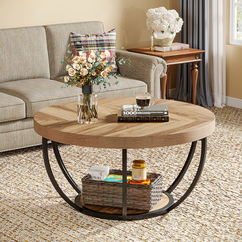 Modern Luxury Round Steel Coffee Table — Gray & Black
