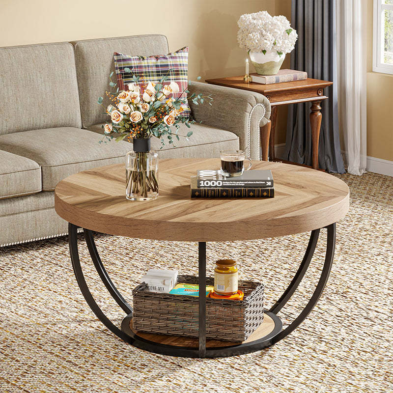 Modern Luxury Round Steel Coffee Table — Gray & Black