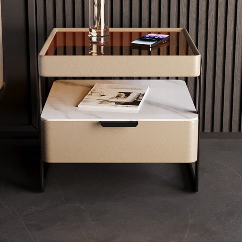 Minimalist Glass Nightstand 1-Drawer — White - Without Fingerprint Lock