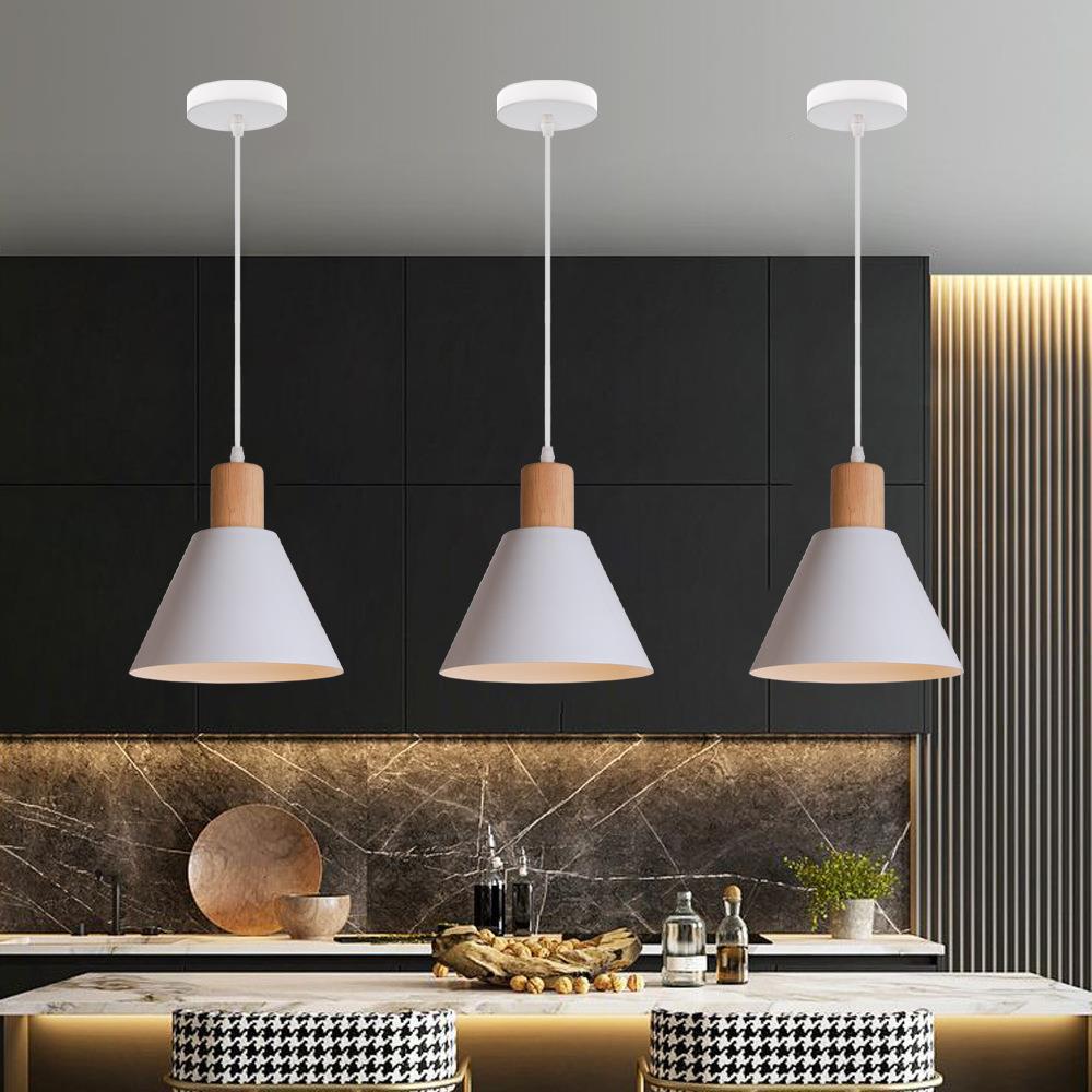 Nordic Vintage Iron Cone Wood Top Pendant