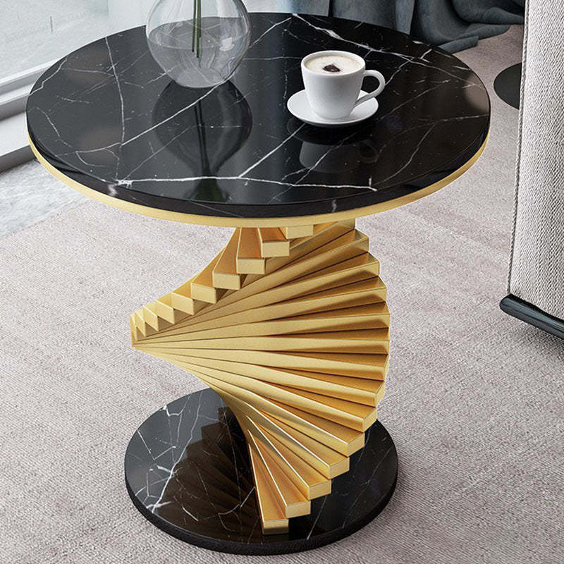 Scandinavian Stepped Marble Metal Coffee Table — White Tabletop - Brown Frame