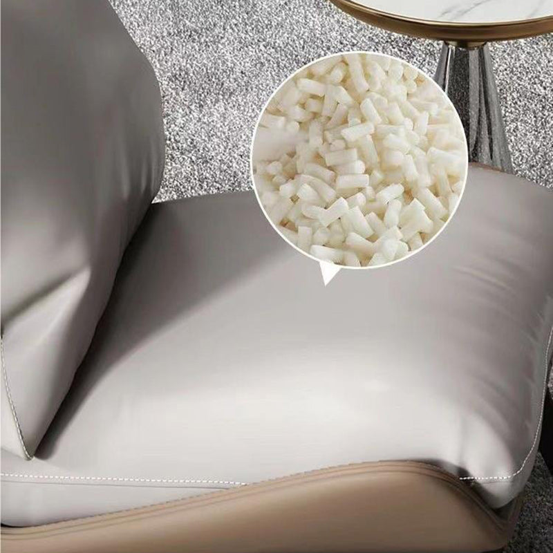 Scandinavian Leather Accent Chair With Footrest — With Footrest / Brown Chair & Light Gray Cushion