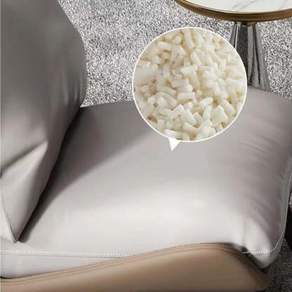 Scandinavian Leather Accent Chair With Footrest — With Footrest / Brown Chair & Light Gray Cushion